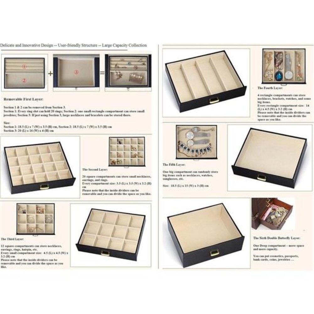 Extra Large Jewelry Box Jewelry Case PU Leather 6 Tier 5 Drawers Large Storage - Picture 3 of 6